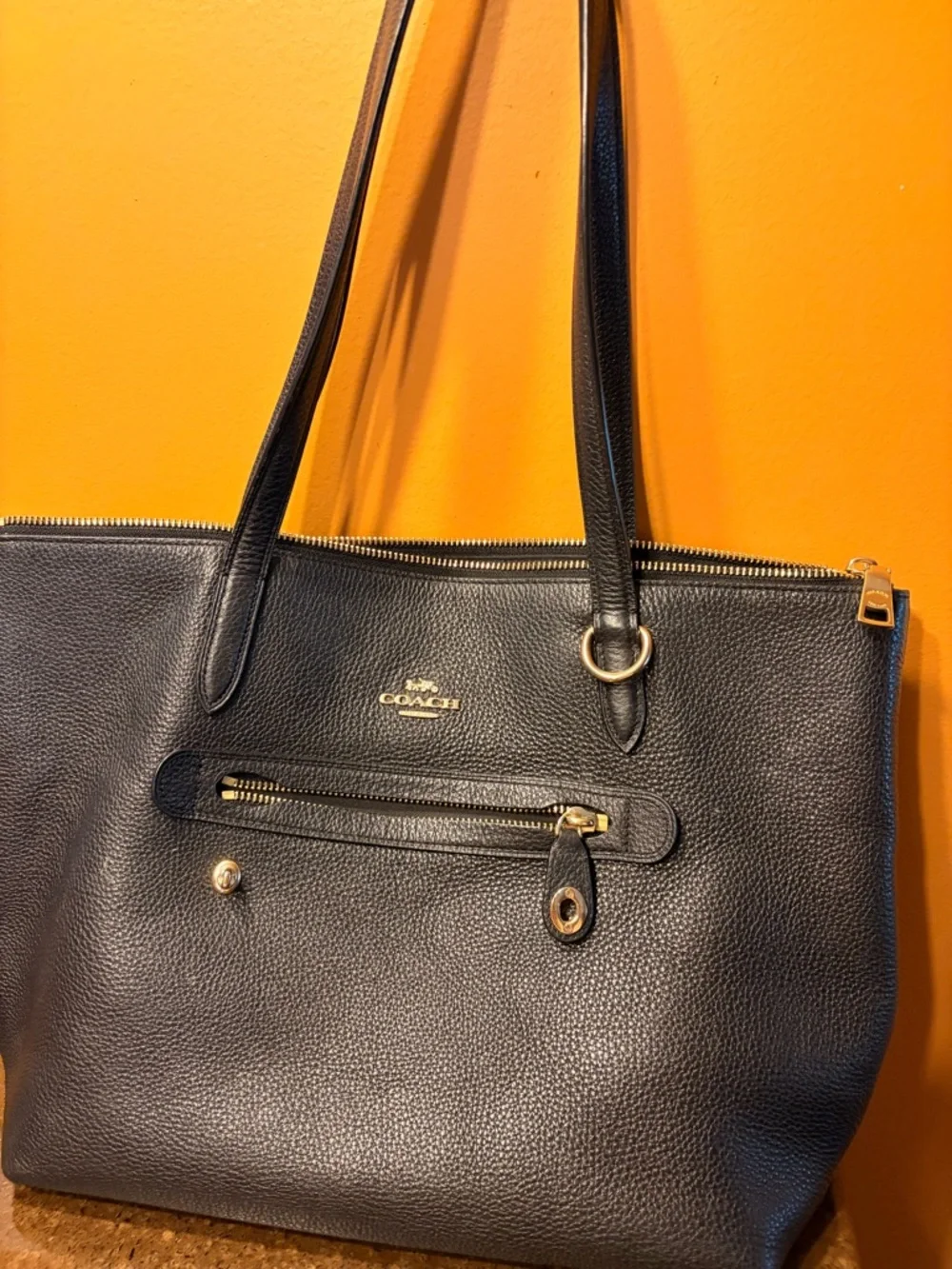 Coach Black Pebbled Leather Zip Tote with Gold Hardware - Picture 2 of 2